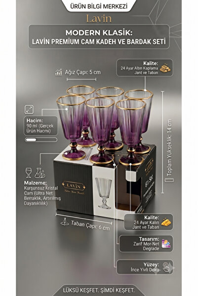 RİVO HOME DECOR Premium 6-Piece Footed Glass Goblet Set 220 ml 24 Carat Gold ...