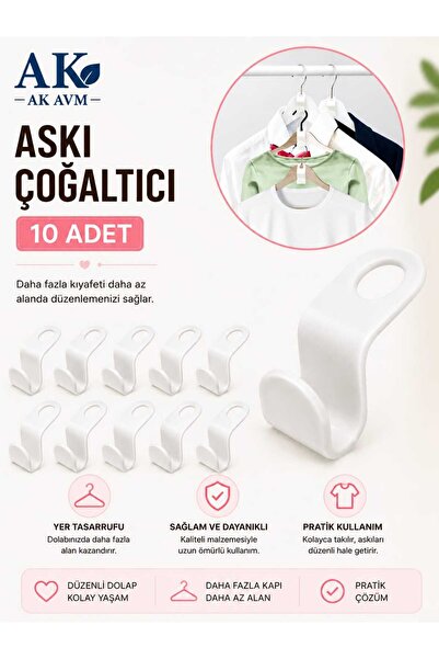 Ak Avm 10 Adet Askı Çoğaltıcı Çok Amaçlı Askılık Aparat, Dolap Düzenleyici