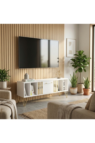 Ninnimo Mira Duvar Rafı Beyaz Mdf Raflı Tv Ünitesi & Tv Sehpası ,yedi Bölmeli...
