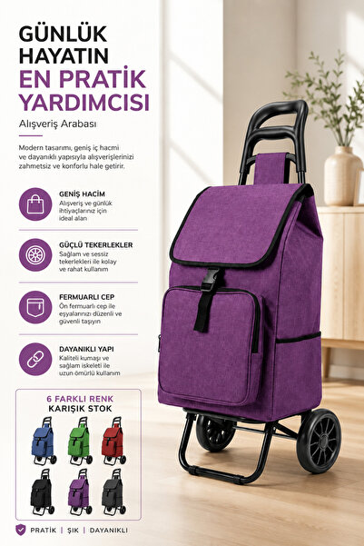 Vadi Ses Yapmaz Tekerlekli Su Geçirmez Çantalı Katlanabilir Pazar Arabası