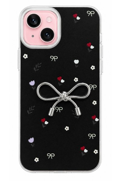 UCHOICE iPhone 15 Case with Marbling Effect, 3D Bow and Floral Pattern, Raise...