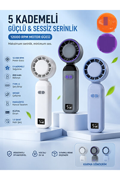 HİBOTEKNO EL FANI DİJİTAL GÖSTERGELİ Sessiz 12000RPM 5 Kademeli LCD EKRAN USB...