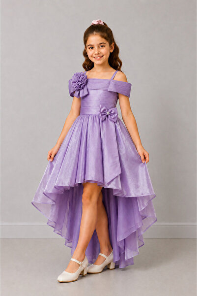 Atlas Kids Rochie de seară pentru fete, cu detaliu la umăr, accesorii trandaf...