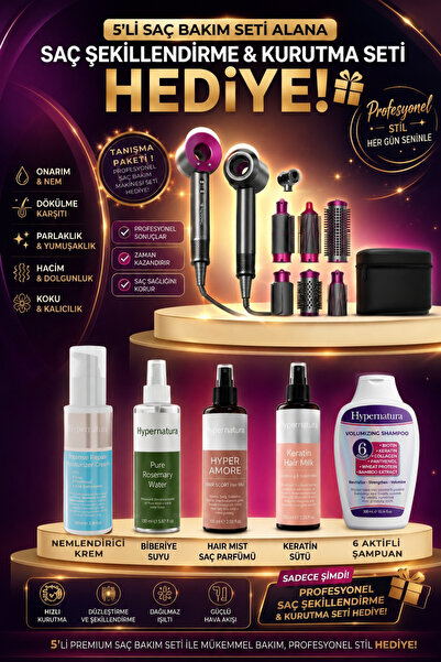 Hypernatura 5’li Premium Saç Bakım Seti + Profesyonel Saç Şekillendirme & Kur...