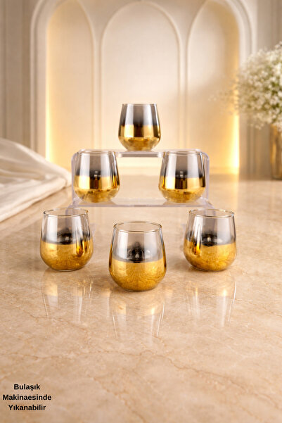rova tr Shiny Series 6-Piece Glass Titanium Coated Mini Coffee Side Serving G...