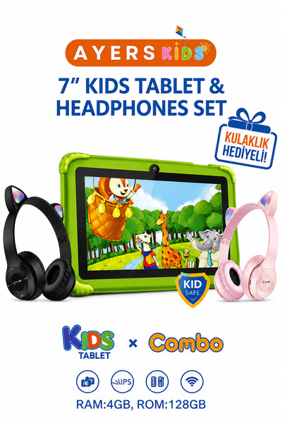 Ayers 7 İnç Çocuk Tableti 4GB RAM 128GB Kılıflı, Ebeveyn Kontrollü, Eğitici O...