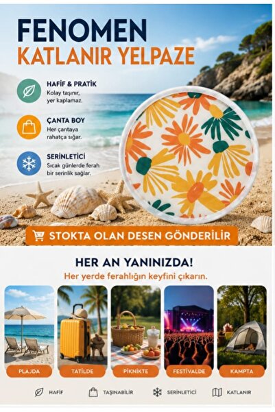 GOLDRİSE DALLI Desenli Otomatik Açılan Katlanabilir Yuvarlak Yelpaze – Çantal...