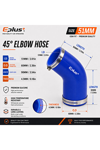 Choice10 51MM EPLUS Blue Silicone Tubing 45 Degrees Hose Coupler Universal Ca...