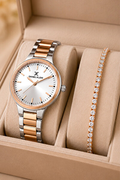 Daniel Klein Women's Wristwatch Rose-Silver Color Steel Band & Case Sddk094
