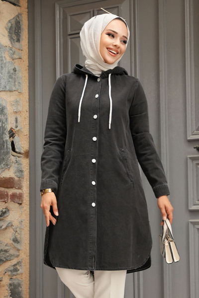Neva Style Kapa sa kapuljačom, crni hijab, traper kapa 19117S