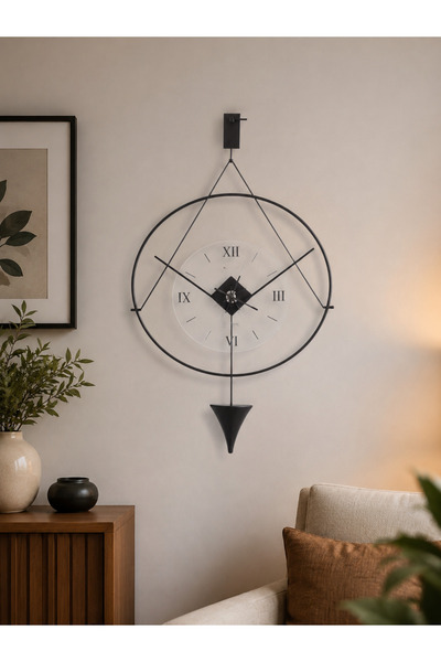 bablo Meridyen Black Klasik Metal ve Cam Duvar Saati 50x90 cm- Sessiz Mekanizma
