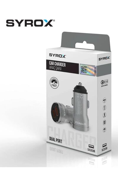 Syrox SC20B Araç Çakmaklık Şarj Aleti 3.1Amper Çift USB Giriş