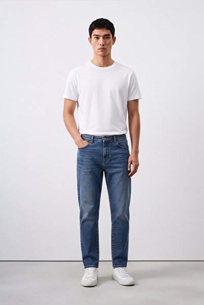 Bluewhite Erkek Straight Fit Düz Kesim Mavi Jean Panolon