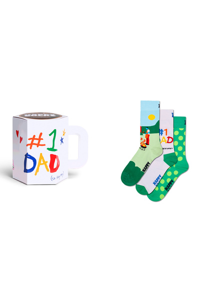 Derimod Happy Socks Men's Multi-Colored Patterned Cotton 3-Piece Sock Set P00...