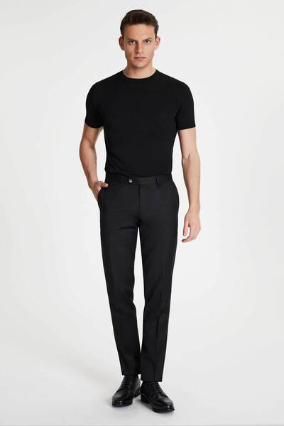 Damat Slim Fit Siyah Düz Yün Karışımlı Gubello Kumaş Pantolon