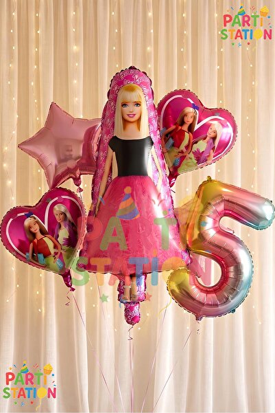 Parti Station Barbie 5 Yaş Balon Set Barbie Konsept Doğum Günü Folyo Balon Set
