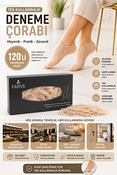 Farve Tek Kullanımlık 120'li Deneme Çorabı – Hijyenik Bej Prova Çorabı