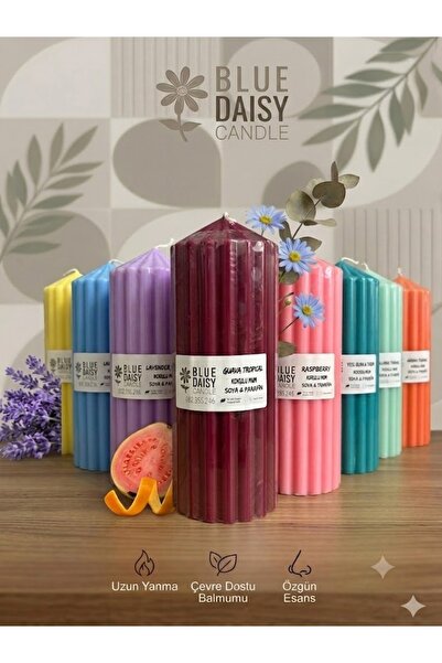 BlueDaisyCandle DALGALI SÜTÜN MUM BORDO RENK GUAVA kokulu 1 ADET mum , SİLİND...