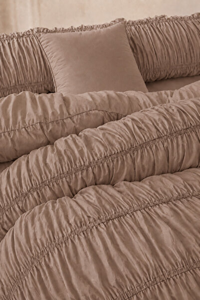 Ricco Lifes Drawstring Double Capuccino Cotton Duvet Cover Set (Without Sheet)
