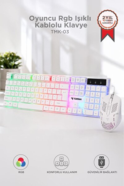 Torima Oyuncu Rgb Işıklı Kablolu Q Klavye Ve Mouse Seti TMK03 Beyaz