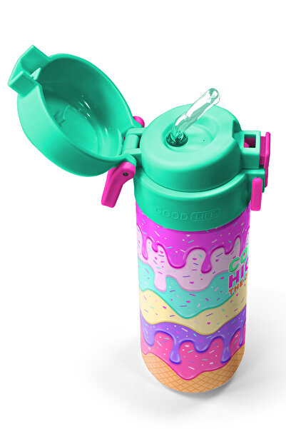 Coral High Kids Pembe Rengarenk Dondurma Desenli Pipetli ve Direkt İçim Çelik Termos 500 ml 31938