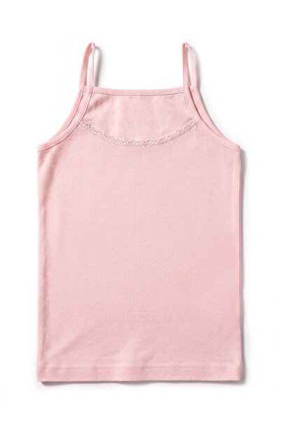 Öts Girl's 100% Cotton Undershirt with Ribbed Thin Straps and Lace Detail, Er...