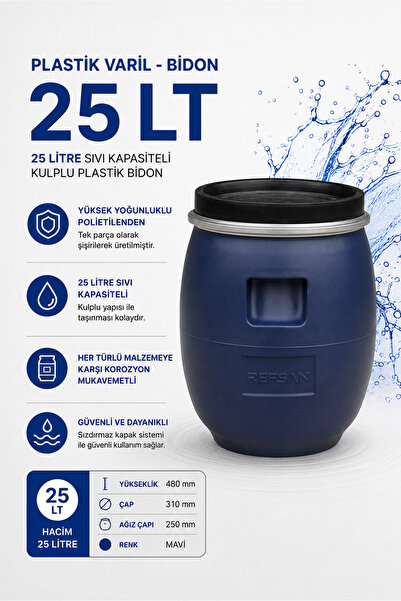 Genel Markalar Plastik Varil Mavi Bidon 25 litre