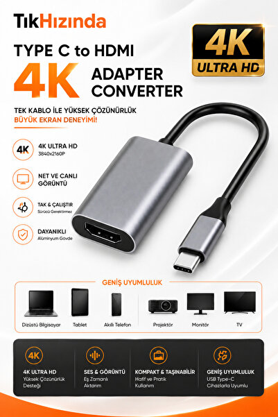 TıkHızında Type-C To HDMI Çevirici Adaptör 4K Ultra Hd Ekran Yansıtıcı Conver...