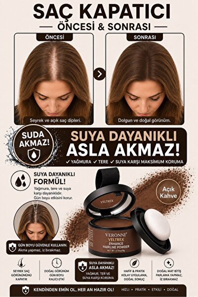 Veltrex Yeni Nesil Saç Dolgunlaştırıcı Açık Kahve Pudra Boya | Seyrek Sakal S...