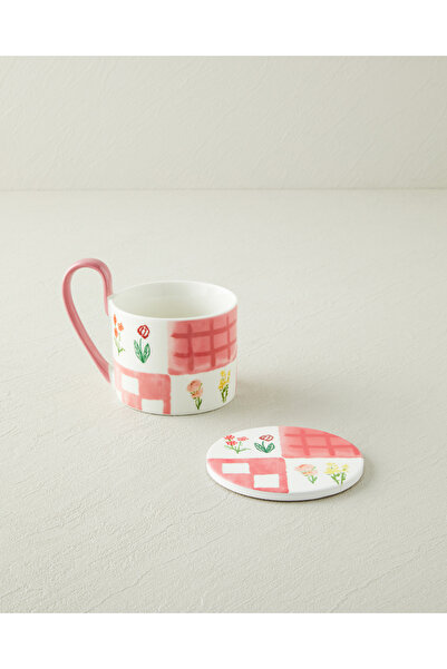 English Home Pelia New Bone China Bardak Altlıklı Kupa 380 ml Pembe