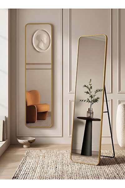 Taimi مرآة بتصميم أنيق، مقاس 120×30 سم، مرآة كاملة الطول بإطار معدني ذهبي وحا...