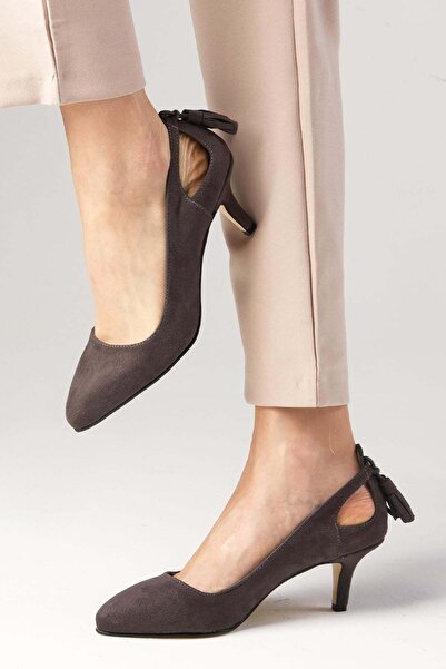 Mio Gusto Γυναικεία παπούτσια με χαμηλό τακούνι Drop Grey Suede
