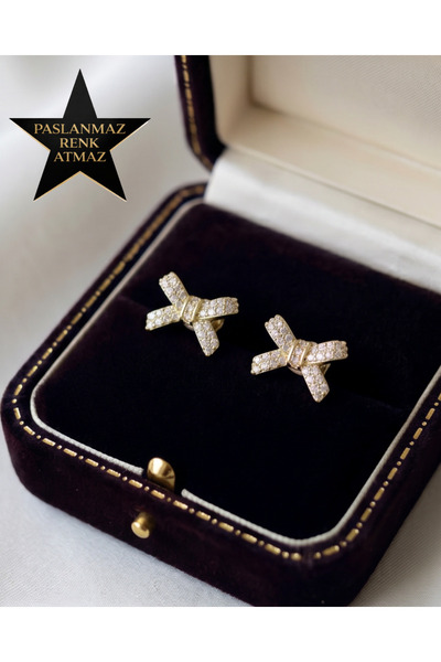 XUPING JEWELRY Xuping 14K Altın Renginde Zirkon Taşlı Fiyonk Kararmaz Kadın Küpe
