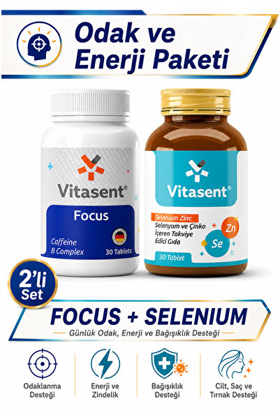 VİTASENT 2'li Odak & Enerji Pro Paketi – Focus + Selenium Zinc, Zihin ve Ener...