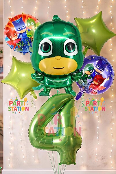 Parti Station PjMasks Kertenkele Çocuk 4 Yaş Doğum Günü Balon Set Pijamaskeli...