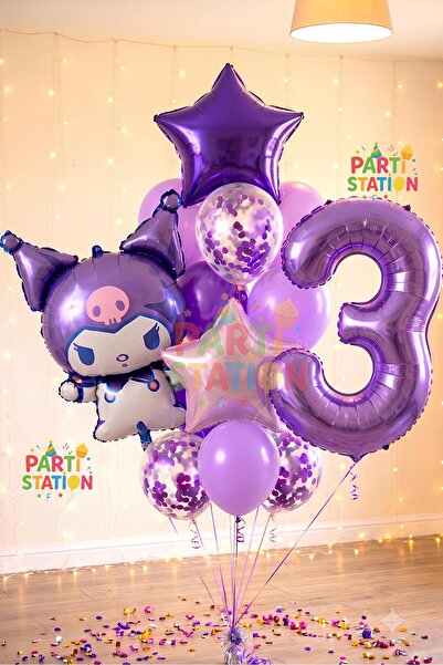 Parti Station Sanrio Kuromi 3 Yaş Mor Balon Set Anime Hello Kitty Kuromi Kons...
