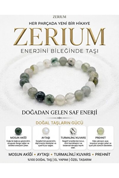 ZERİUM Natural Green Agate & White Agate Stone Balance and Peace Bracelet