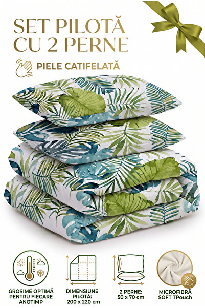 NufJoy Set Pilota matlasata pat dublu 200x220 cm + 2 perne 50x70 cm , Hipoale...
