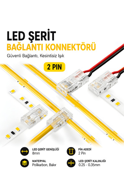 Nexo 8mm COB+SMD Şerit+Kablo T-L Bağlantı Konnektörü (5 adet)