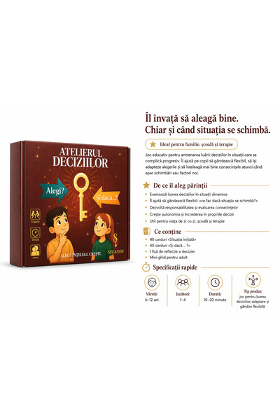 SELADIN Joc educativ Seladin, Atelierul Deciziilor, abilități cognitive, alegeri corecte, 4-12 ani