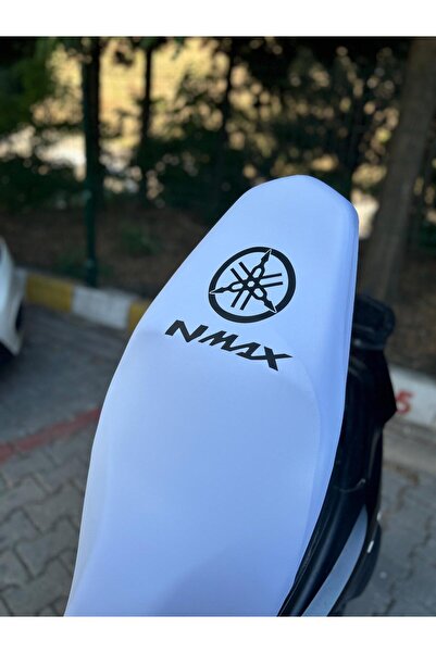 Utku Giyim NMAX UYUMLU BEYAZ MOTOSİKLET SELE KILIFI SİYAH LOGOLU