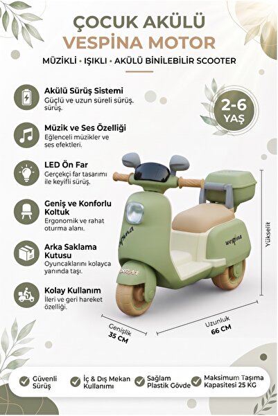 POZART 3Tekerli Akülü Çocuk Motor Müzik Çalarlı Uzaktan Kumandalı 50kilo Kapa...