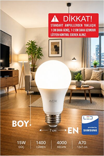 Aryes 15W LED Ampul E27 4000 Kelvin Doğal Günışığı Güçlü Aydınlatma