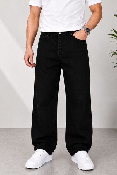 BM BALANCEMODA Crne široke farmerke bez likre, udobnog kroja