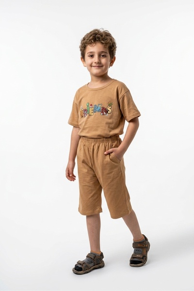 NURTOPU Costum de vară pentru băieți, din bumbac pieptănat, cu pantaloni scur...