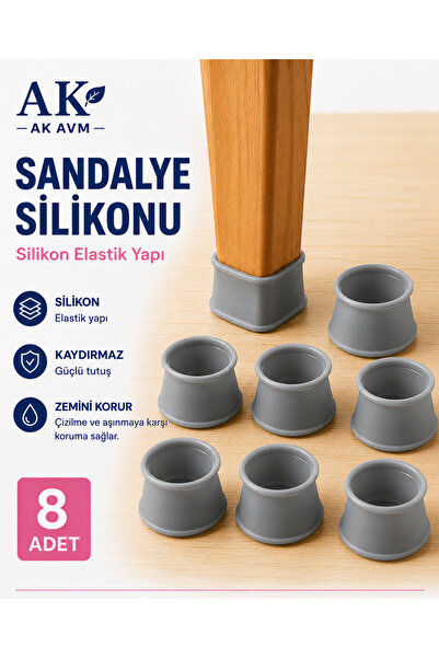Ak Avm 8 Adet Gri Renk Silikon Sandalye Ayağı Kaydırmaz Kılıf Ayak Zemin Koru...
