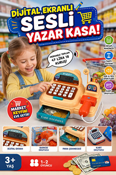 craftivio Eğitici Oyuncak Yazar Kasa Seti - Sesli, Işıklı, Dijital Ekranlı ve...