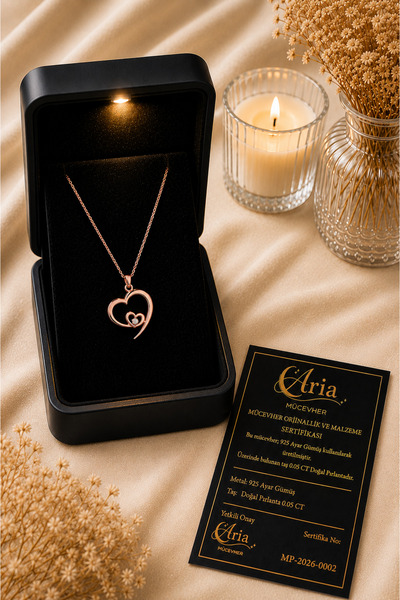 eva'sjewellery diamond Doğal Pırlantalı Kalp Kolye - 925 Ayar Gümüş, 14 Ayar ...