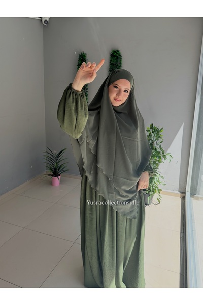 Yüsra Collection طقم Ayrobin من قطعتين، فستان وخمار Soufflé طويل