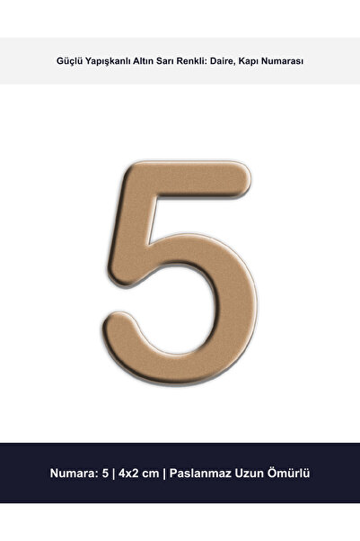 Demiraslan Ticaret 4x2 cm Altın Sarı Renk Metal Kapı Numarası No 5 - Yapışkan...